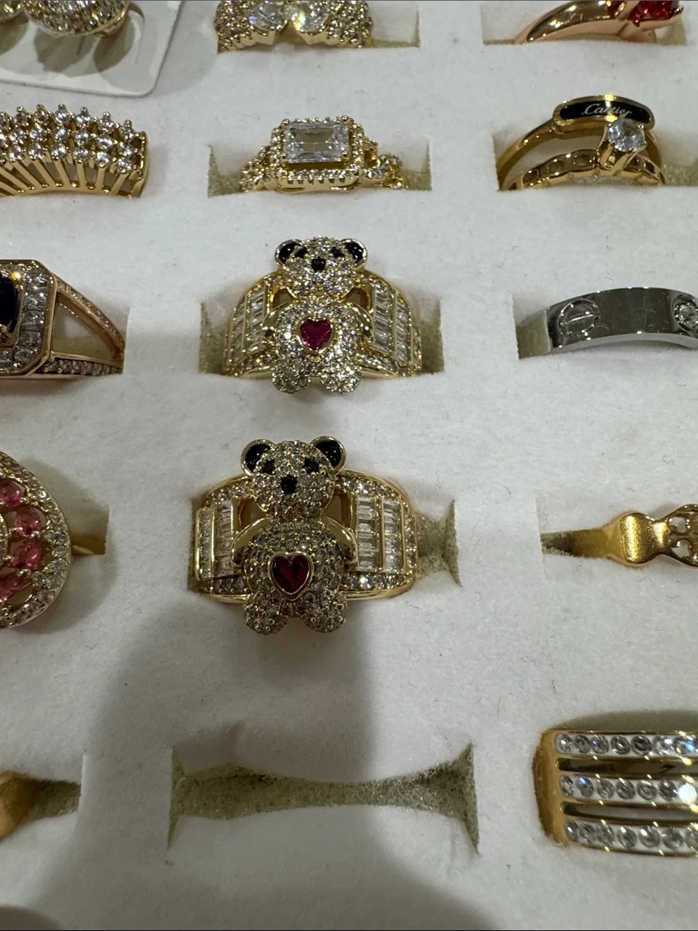Gold Teddy Bear Ring with Pink Heart Center
